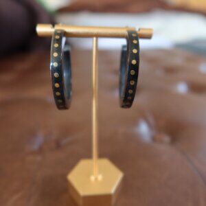 SOKO Vega hoops earrings in black horn with gold brass studs 1 3/4"